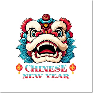 Playful Chinese New Year Lion: Kawaii Yellow Cartoon Fun! Posters and Art